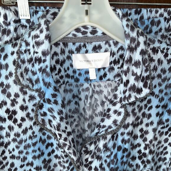 Victoria Secret women’s Pajama Set Size Medium Blue Black Leopard Print - Picture 3 of 10